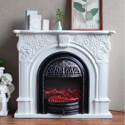 Aihm-Lon Vintage Electric Fireplace with Real Flame Insert and White Carved 47”