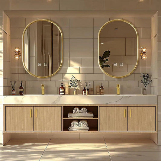 60"-96"Floating Bathroom Vanity with Double Sinks Includes Rock Slabs Countertop