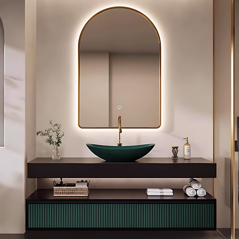 36"- 68" Modern Mounted Bathroom Vanity Set with Single Green Sink And Oval Mirror
