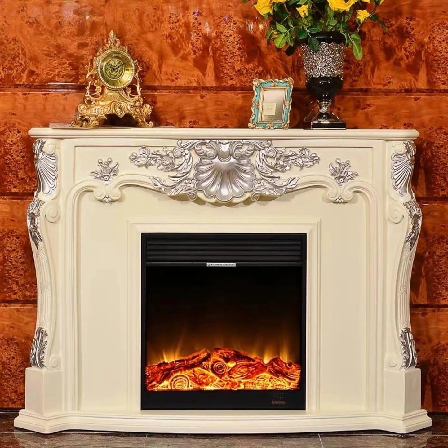 Aihm-Lon White Electric Fireplace with 3D Flame Effect Indoor Heater 59”