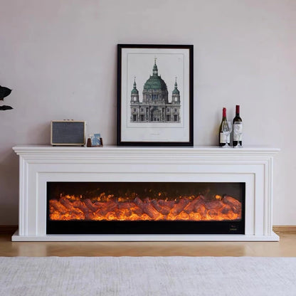 Aihm-Lon Freestanding Electric Fireplace Includes White Modern Layered Lines 79”