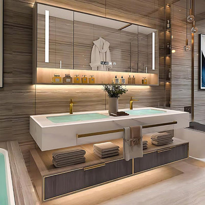 60"- 96" Open Storage Bathroom Vanity Set with LED Mirror Cabinet and Sink