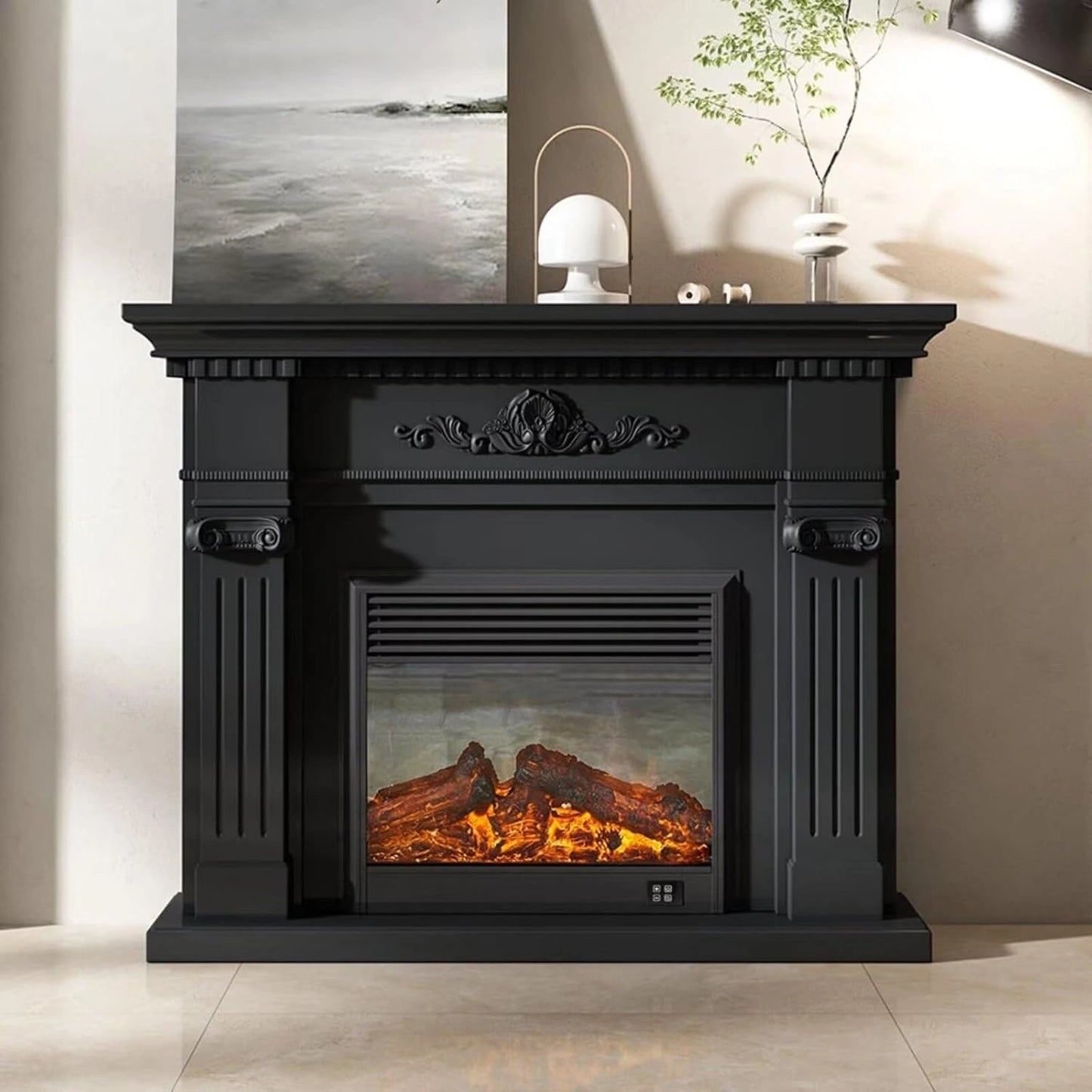 Aihm-Lon Freestanding Electric Fireplace Includes Black Modern Carvings 47” - 71”