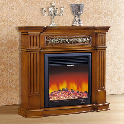 Aihm-Lon Brown Electric Fireplace Includes Ornate Carved Detail 47”