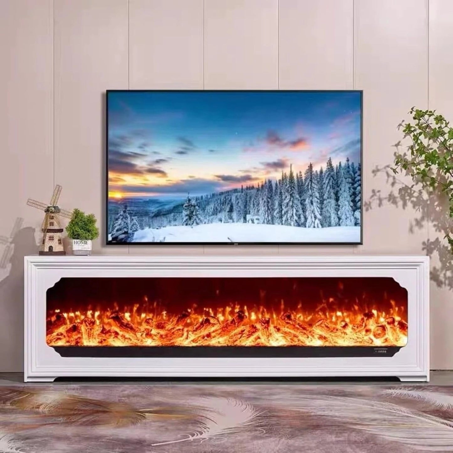 Aihm-Lon Modern Electric Fireplace Includes White Layered Lines Design 79”