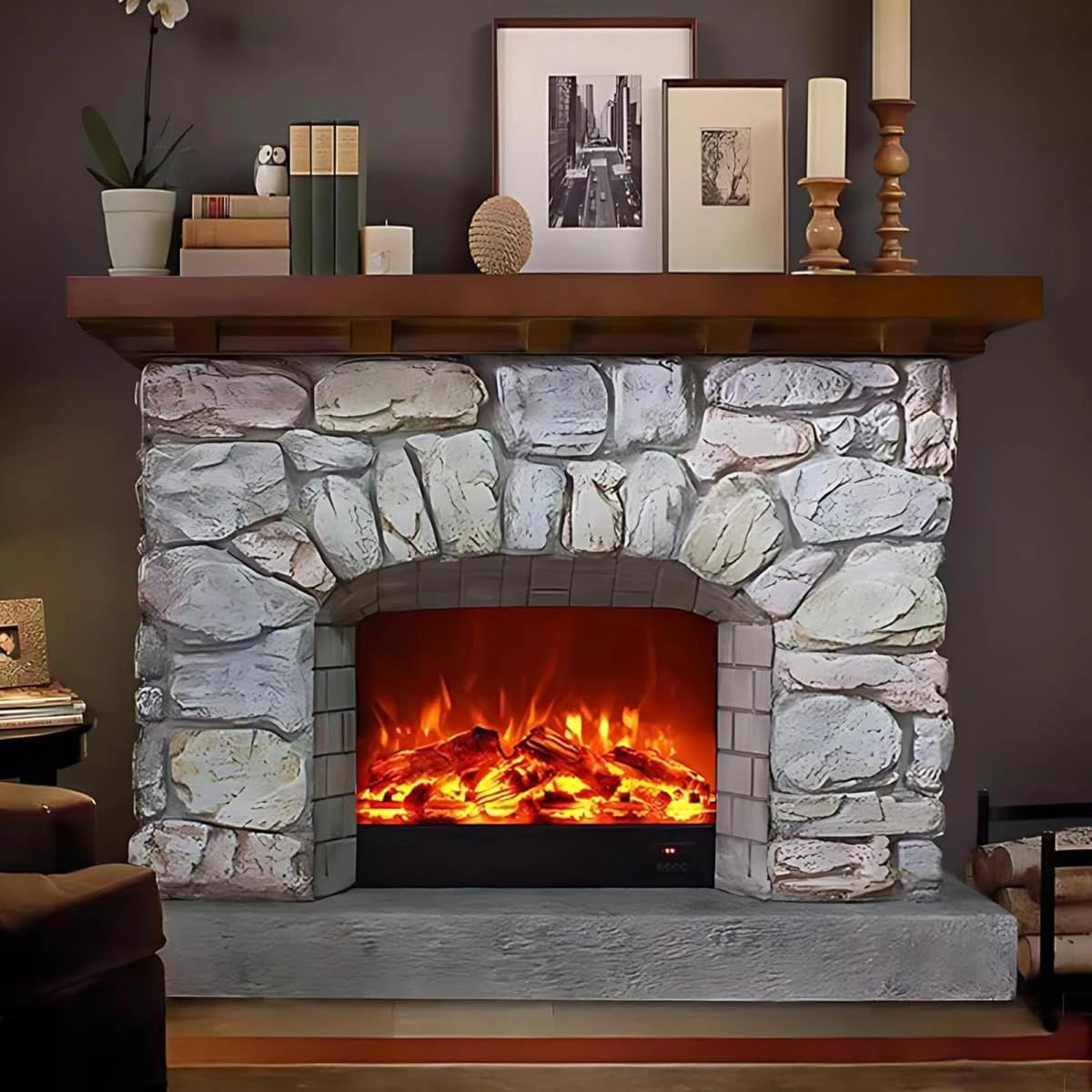 Aihm-Lon Electric Fireplace Includes Decorative Flame Display 51”-59”