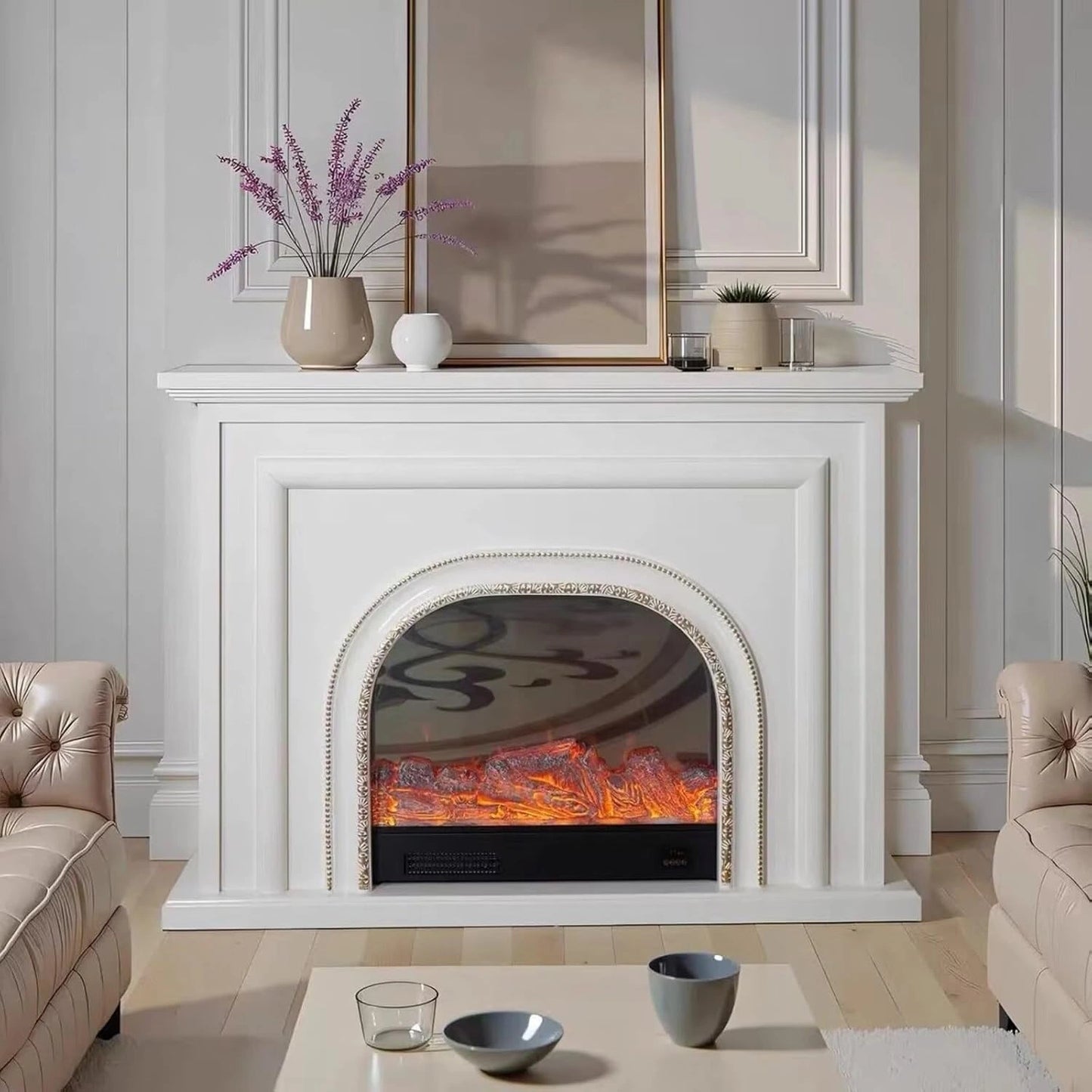 Aihm-Lon Indoor Electric Fireplace with Mantel Includes Realistic Flame 59”