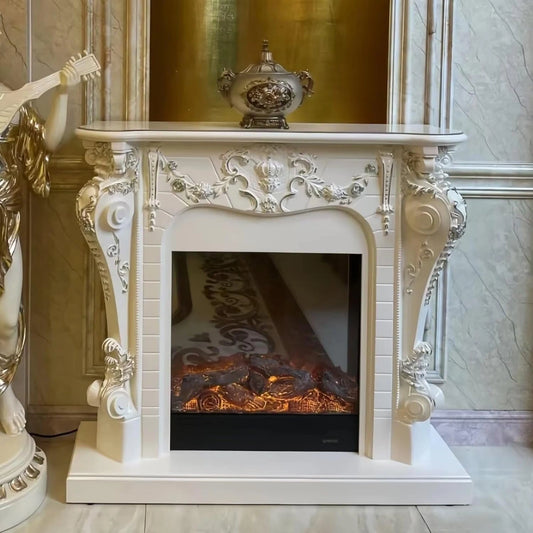 Aihm-Lon Faux Electric Fireplace Includes White European Three-Dimensional Carving 47”