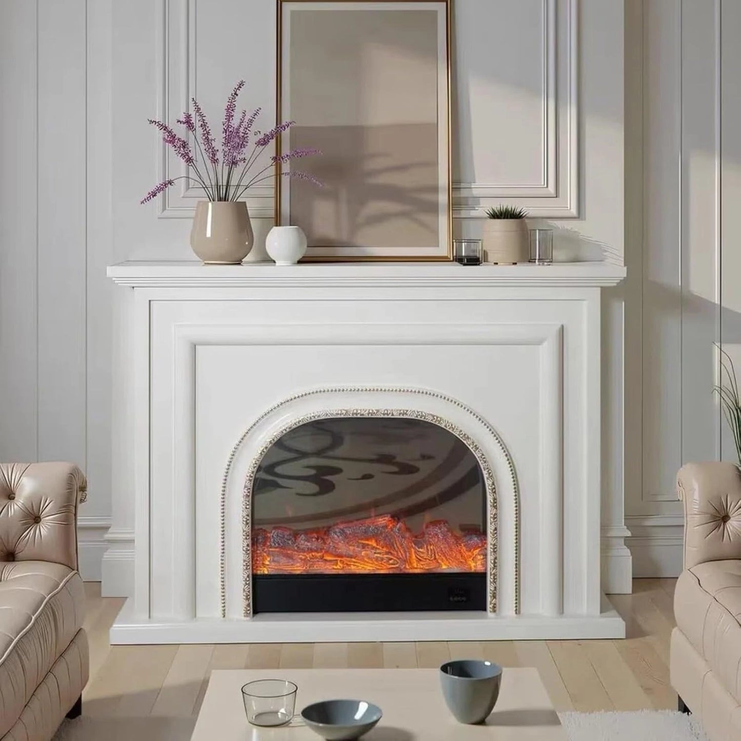 Aihm-Lon Luxury Electric Fireplace with White French Arched 59”