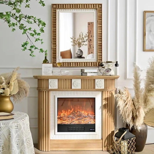 Aihm-Lon Brown Electric Fireplace Retro 3D Relief 47”