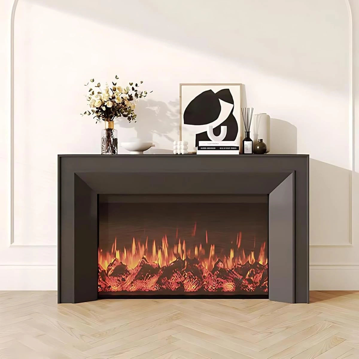 Aihm-Lon Black Electric Fireplace Includes 3D Real Flame Effect 47”-71”