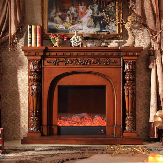 Aihm-Lon Luxury Electric Fireplace Includes Brown Ornate Carvings 59”