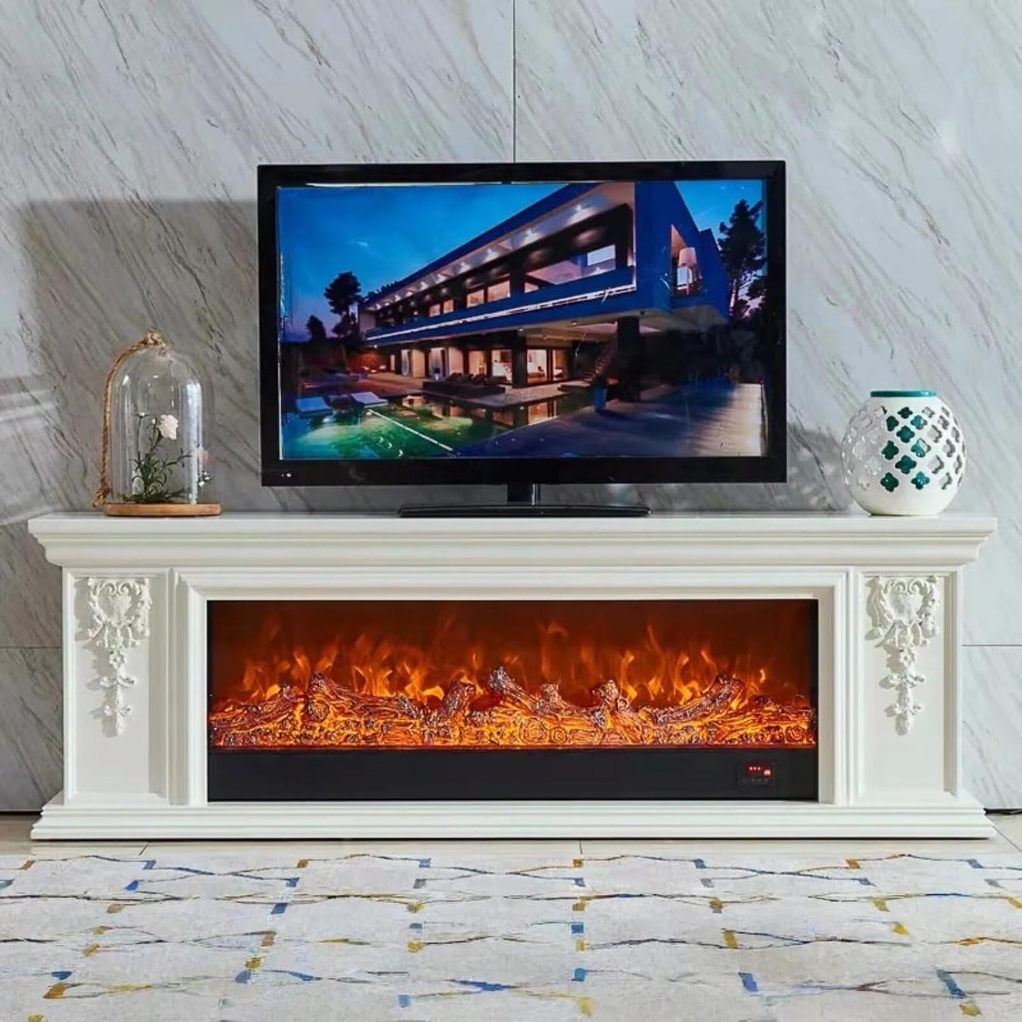 Aihm-Lon Minimalist Electric Fireplace 3D Carving 71”