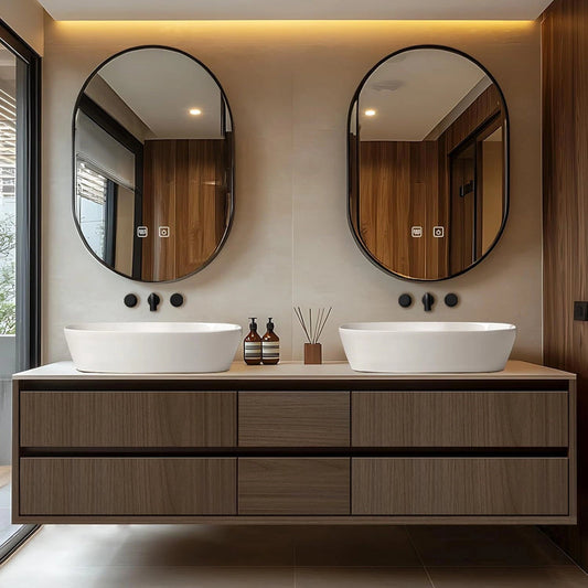 60"-96" Floating Bathroom Vanity with Double Sinks Includes Multiple Wood Grain Drawers