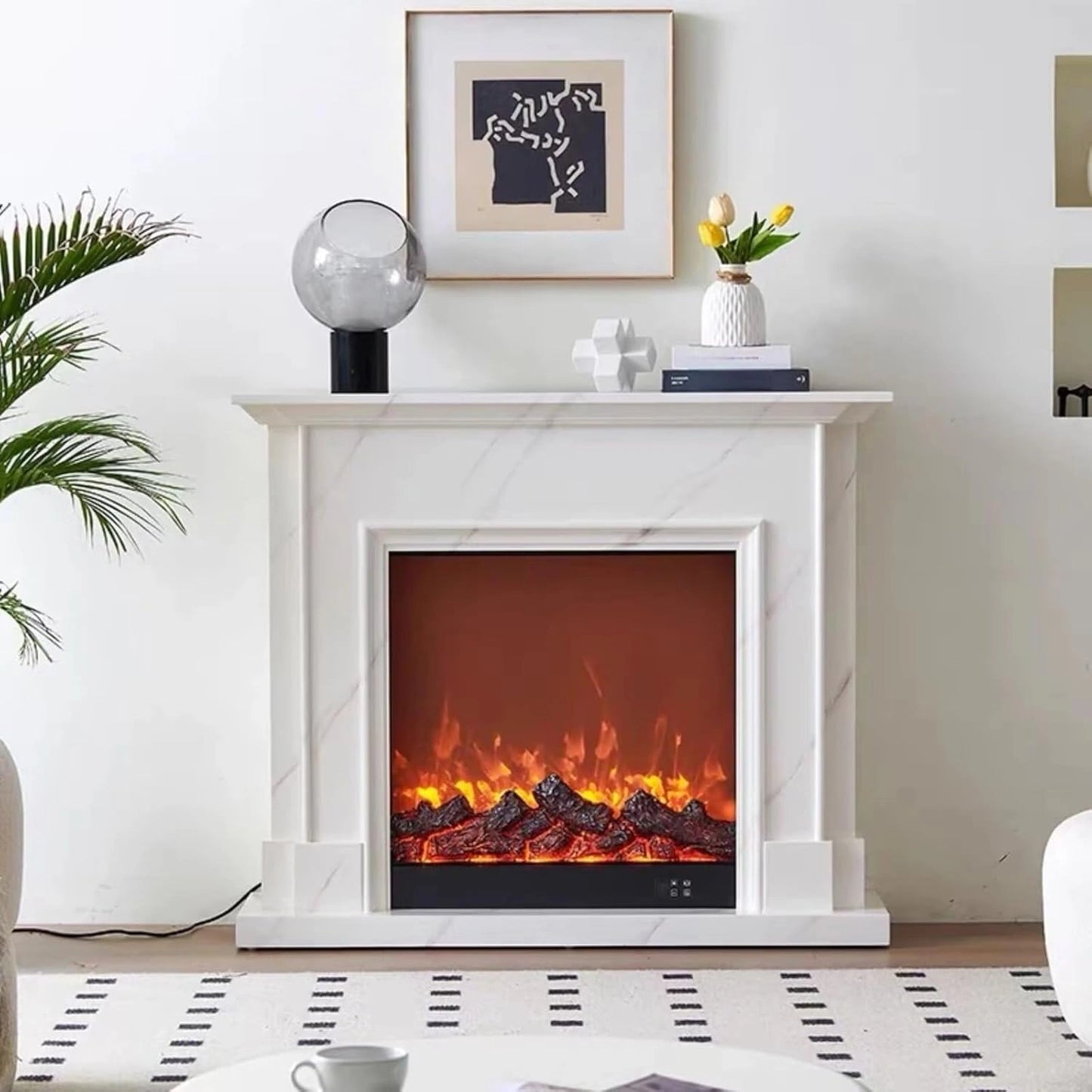 Aihm-Lon Electric Fireplace Includes White Marble Pattern Design 47”