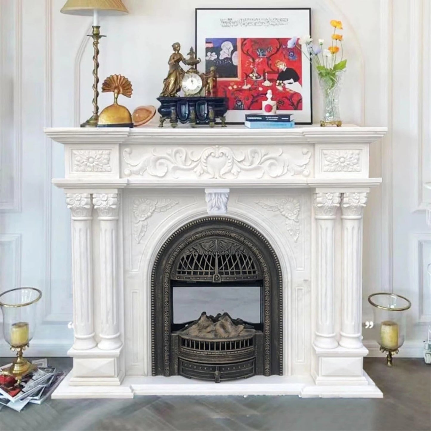 Aihm-Lon Electric Fireplace Includes Luxury Carving & Birdcage Firebox 55” - 63”