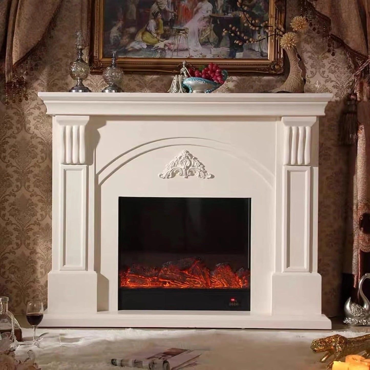 Aihm-Lon Freestanding Electric Fireplace with Arch-shaped Design and Relief Patterns 59”