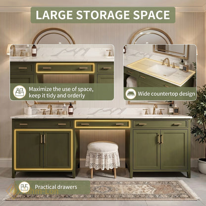 70''-96'' Modern Bathroom Vanity with Sink Split Frame Solid Wood Texture Two Drawers