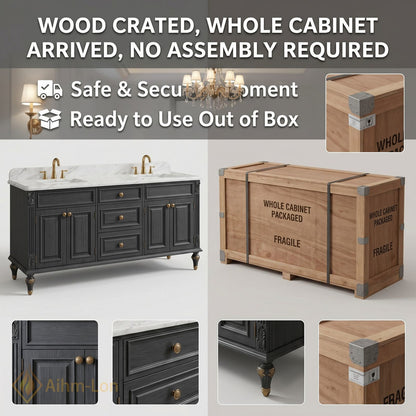 70''-96'' Double Bathroom Vanity with Sink Marble Top Cabinet Drawers Storage