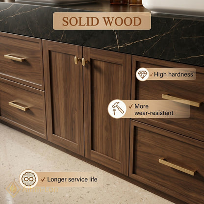 76''-96'' Double Bathroom Vanity with Sink Wood-Grain Dark Marble Top Grained Drawers