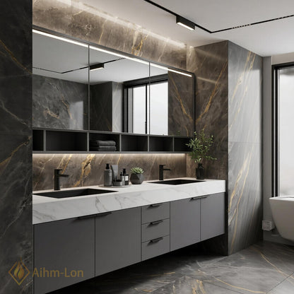 60''-96'' Double Bathroom Vanity with Sink Floating Matte Gray Finish Large Storage