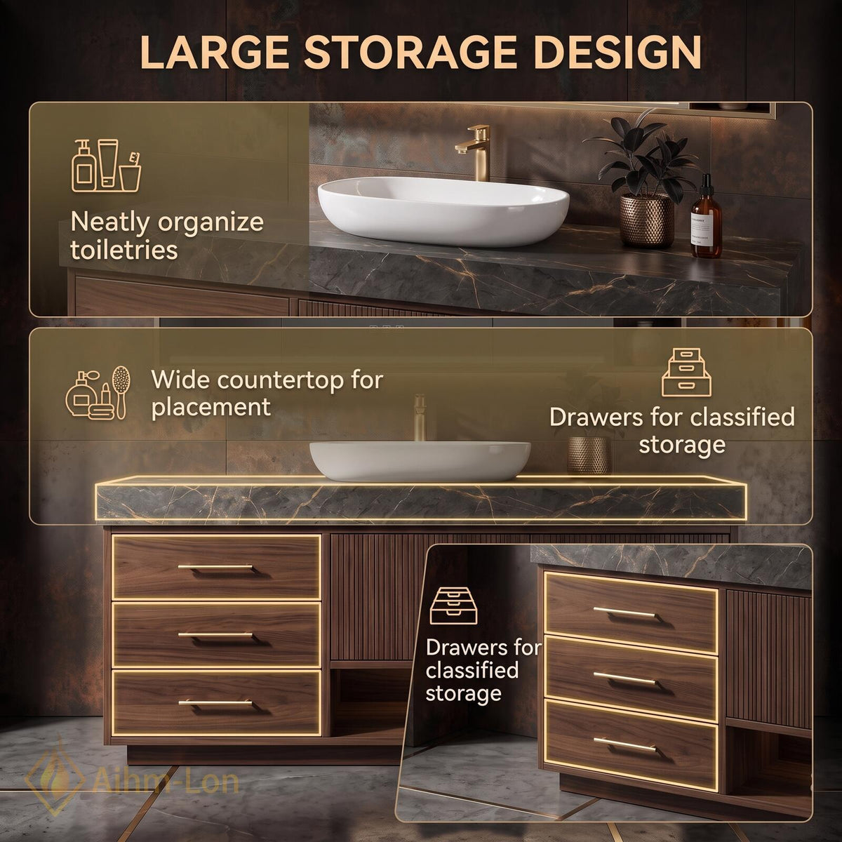 36''-110'' Bathroom Vanity with Sink Modern Vessel Sink Sintered Stone
