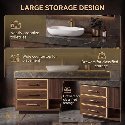 36''-110'' Bathroom Vanity with Sink Modern Vessel Sink Sintered Stone