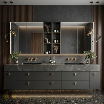 60''-96'' Double Bathroom Vanity with Sink Matte Green Frame Spacious Mirror Storage