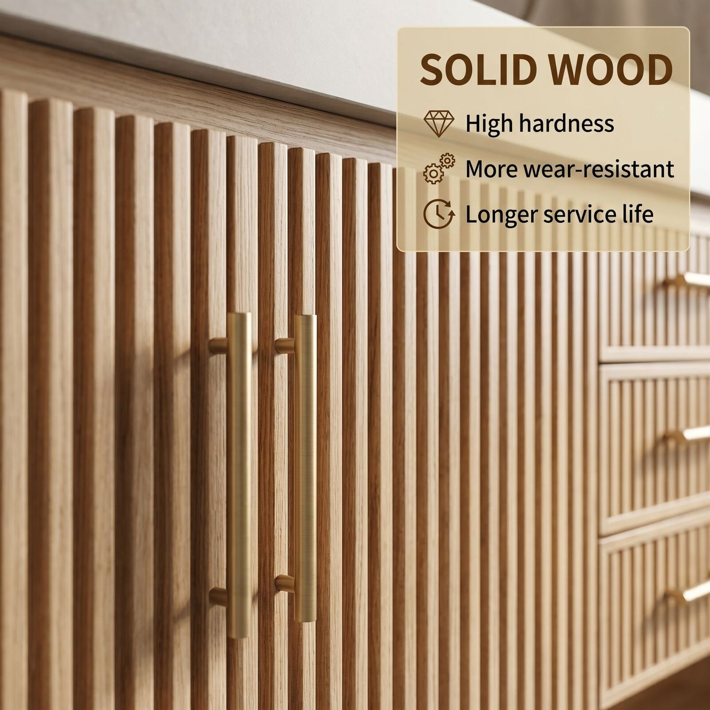 60''-96'' Modern Bathroom Vanity with Sink Double Sink Vertical Fluted Warm Wood-Grain Cabinet