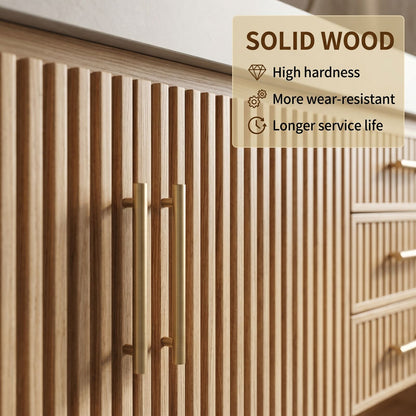 60''-96'' Modern Bathroom Vanity with Sink Double Sink Vertical Fluted Warm Wood-Grain Cabinet