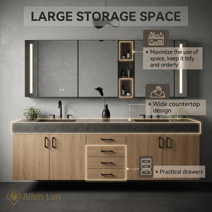 60''-96'' Double Bathroom Vanity with Sink Modern Floating Light Wood Finish Central