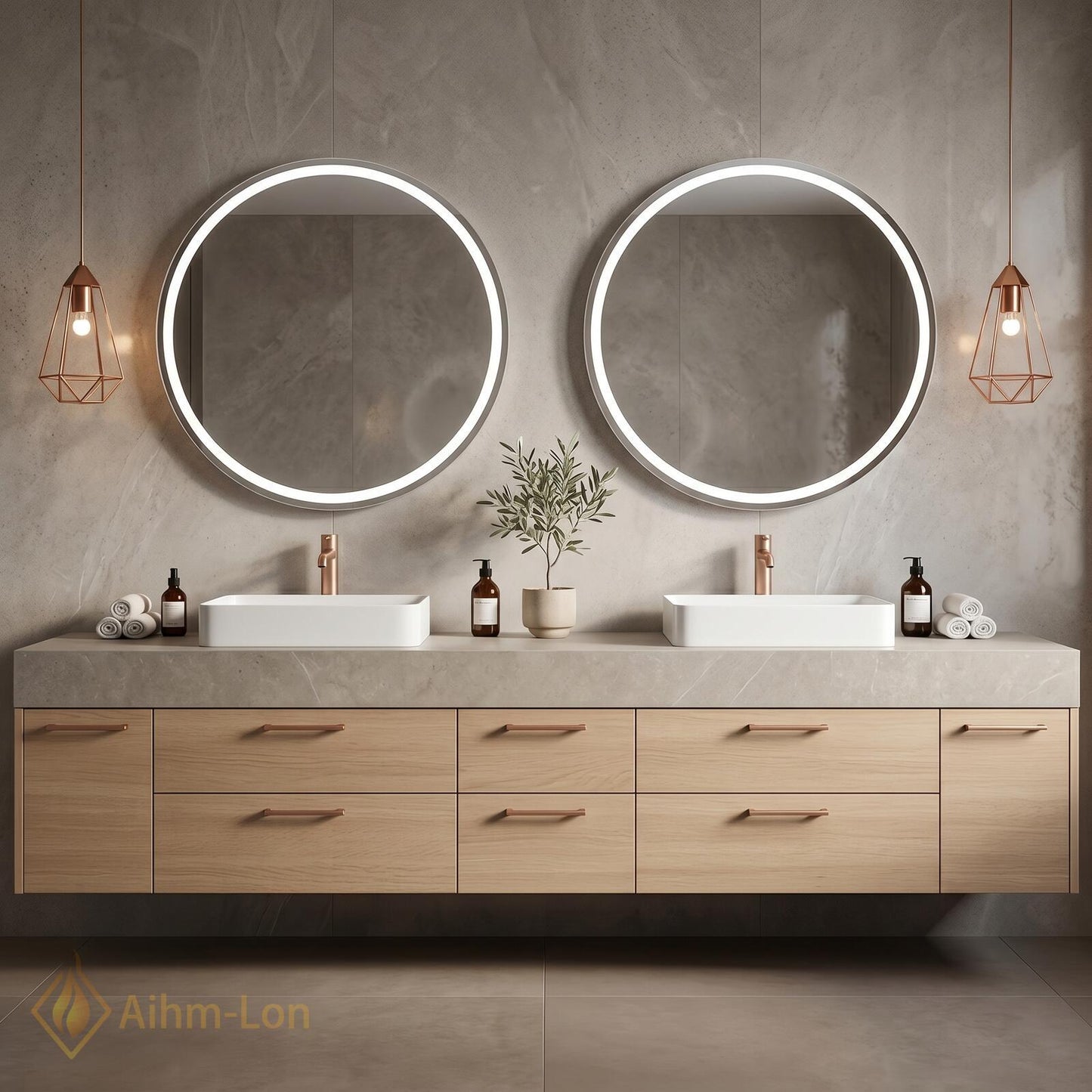 70''-96'' Double Bathroom Vanity with Sink Natural-Wood Modern Floating Drawer Storage