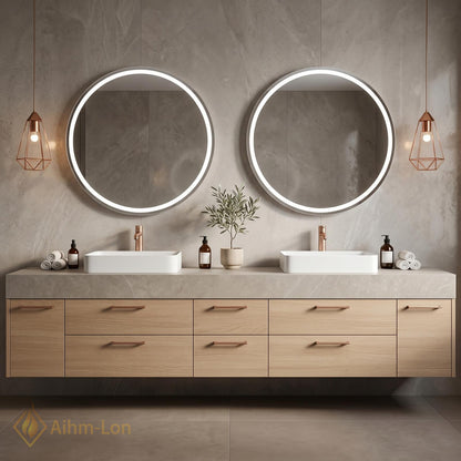 70''-96'' Double Bathroom Vanity with Sink Natural-Wood Modern Floating Drawer Storage