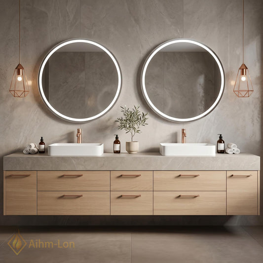 70''-96'' Double Bathroom Vanity with Sink Natural-Wood Modern Floating Drawer Storage