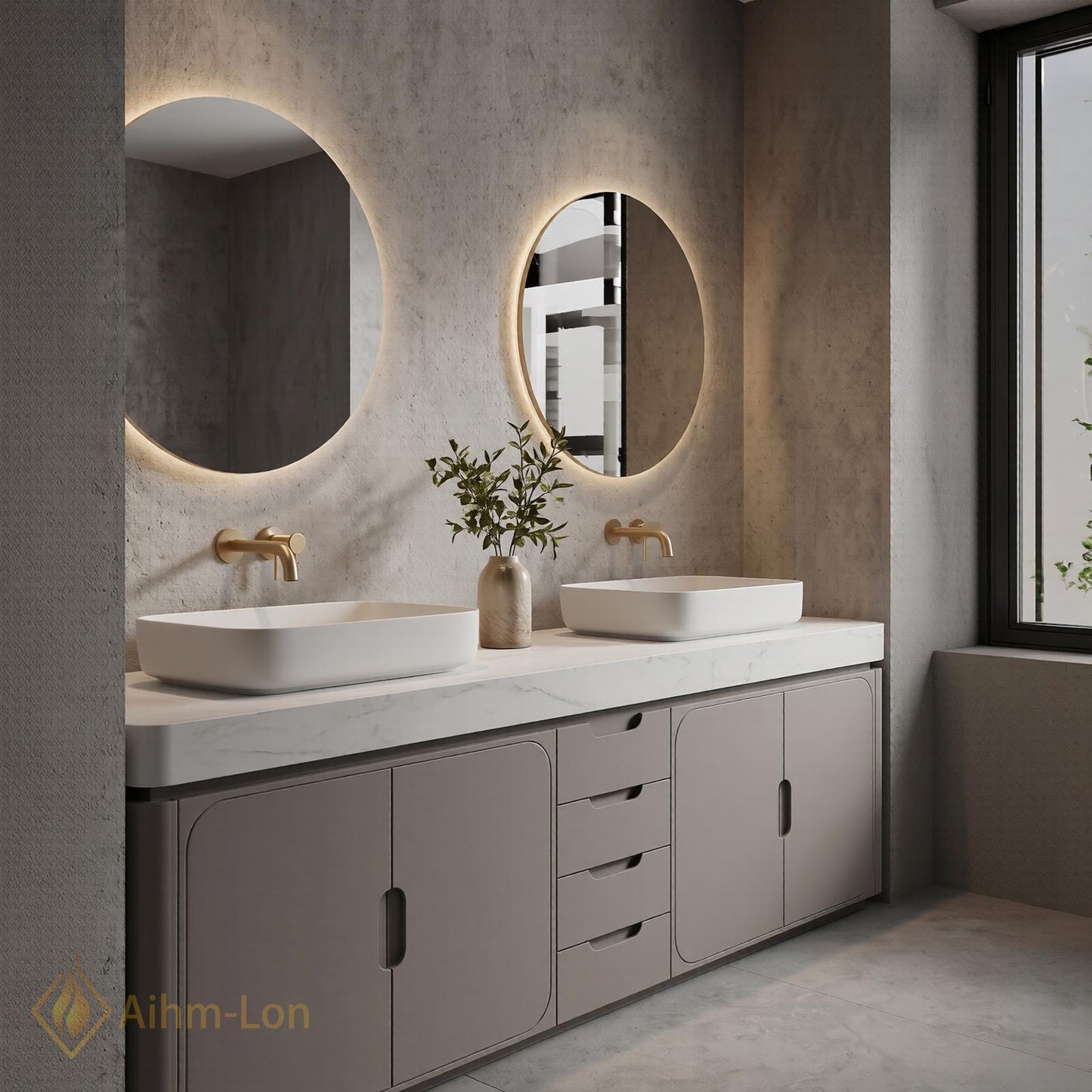 70''-96'' Double Bathroom Vanity with Sink Grey White Modern Floating Stone Countertop