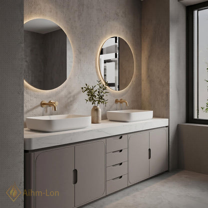 70''-96'' Double Bathroom Vanity with Sink Grey White Modern Floating Stone Countertop