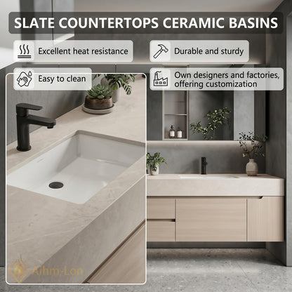 60''-96'' Double Bathroom Vanity with Sink Light-Wood Modern Grain Floating Countertop