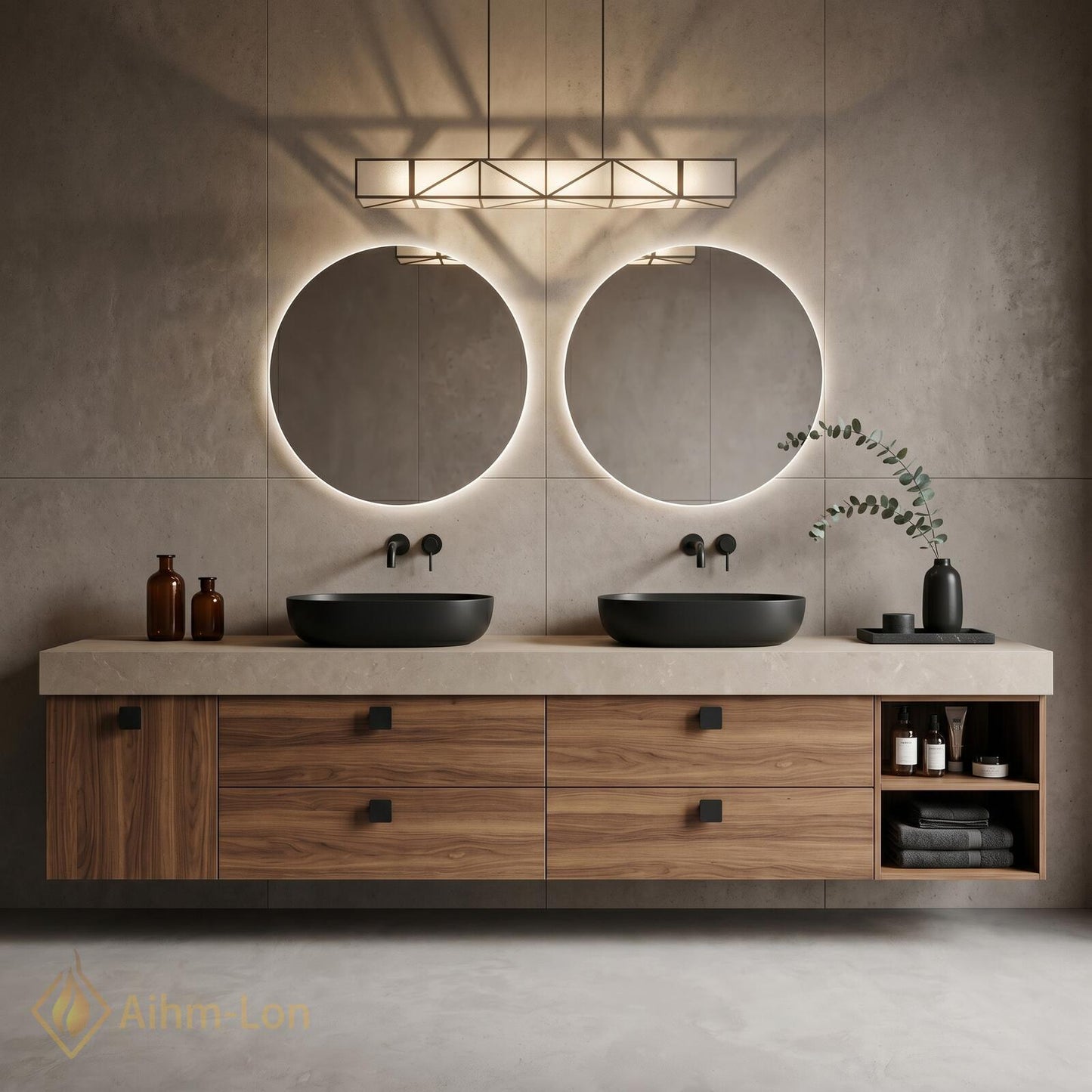 60''-96'' Double Bathroom Vanity with Sink Warm-Wood Modern Floating Slatted Open