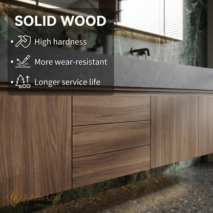 60''-96'' Double Bathroom Vanity with Sink Modern Floating Dark Stone Top Wood