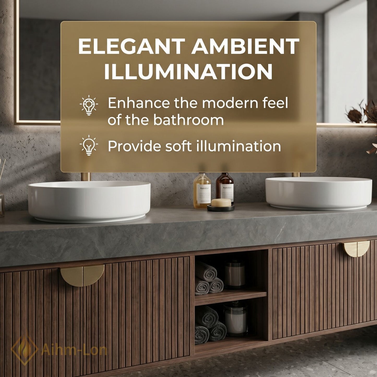60''-96'' Double Bathroom Vanity with Sink Modern Solid-Wood Wood-Grain Slatted Open-Shelving Sleek