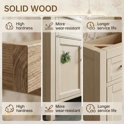 60''-96'' Classic Bathroom Vanity with Sink Cream Painted Side Drawers Cabinet