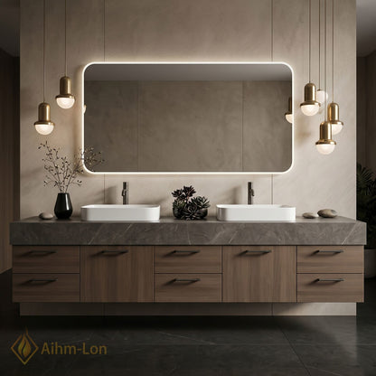 76''-96'' Double Bathroom Vanity with Sink Dark Grey Marble Top Drawer Storage