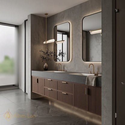60''-96'' Double Bathroom Vanity with Sink Slatted Side Panels Deep Brown Tone