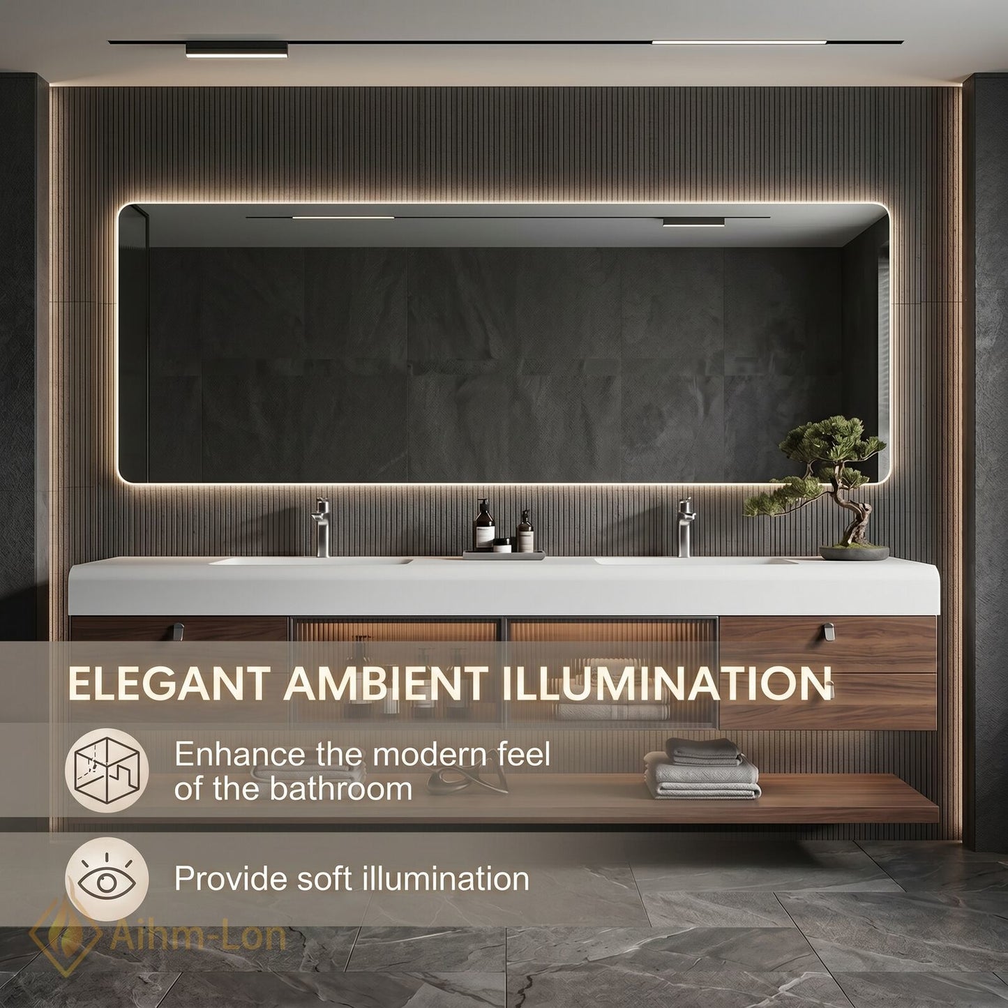 60''-96'' Double Bathroom Vanity with Sink Dark-Walnut Walnut Floating Modern Vanities Grain