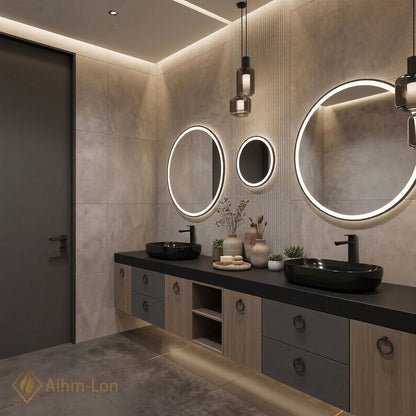 78''-96'' Double Bathroom Vanity with Sink Charcoal Finish Open Shelf Storage