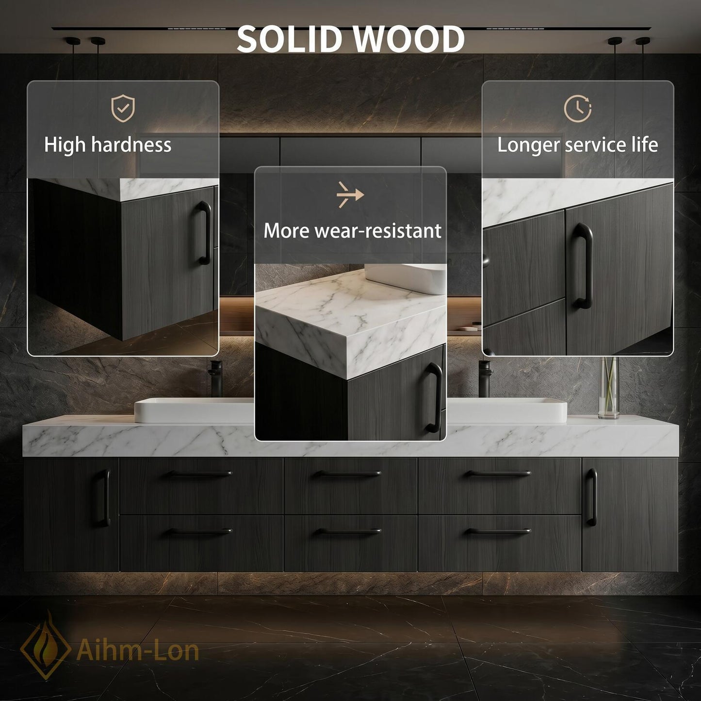 72''-96'' Double Bathroom Vanity with Sink White Modern Floating Marble-Top Large