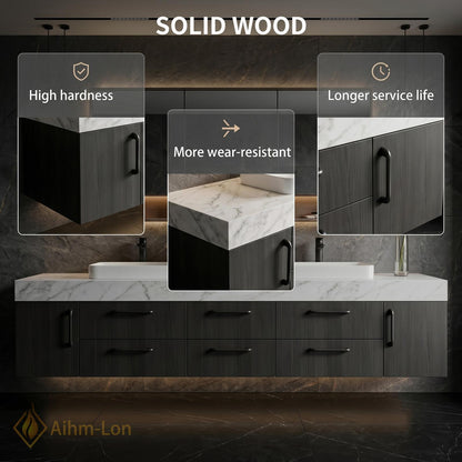 72''-96'' Double Bathroom Vanity with Sink White Modern Floating Marble-Top Large