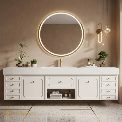 80''-96'' Bathroom Vanity with Sink White Painted Finish Floating Vanity