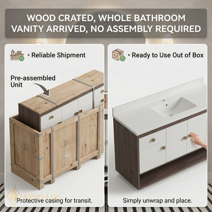 48''-64'' Modern Bathroom Vanity with Sink Floating White Sliding Doors Open Shelf