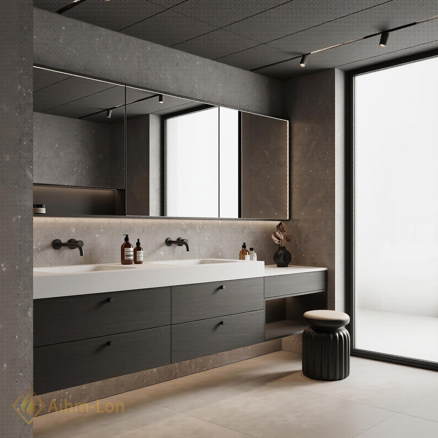 60''-96'' Bathroom Vanity with Sink Sleek Low-Profile Floating Dark Grey Textured Finish